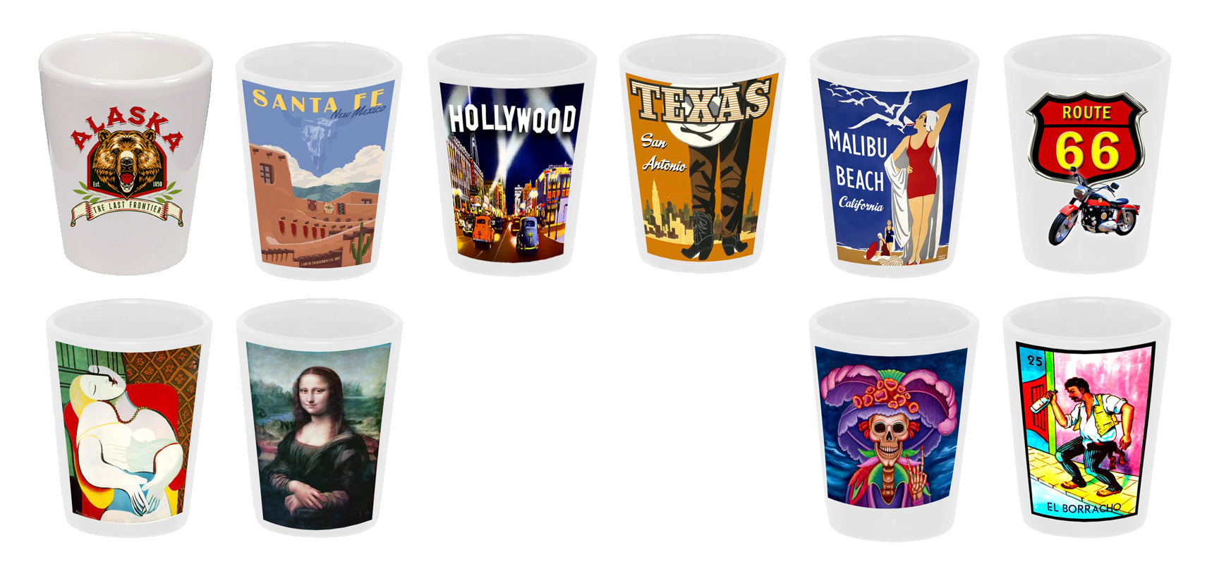 We customize ceramic shot glasses for gift shops and museums.  Name drops for a small minimum. 