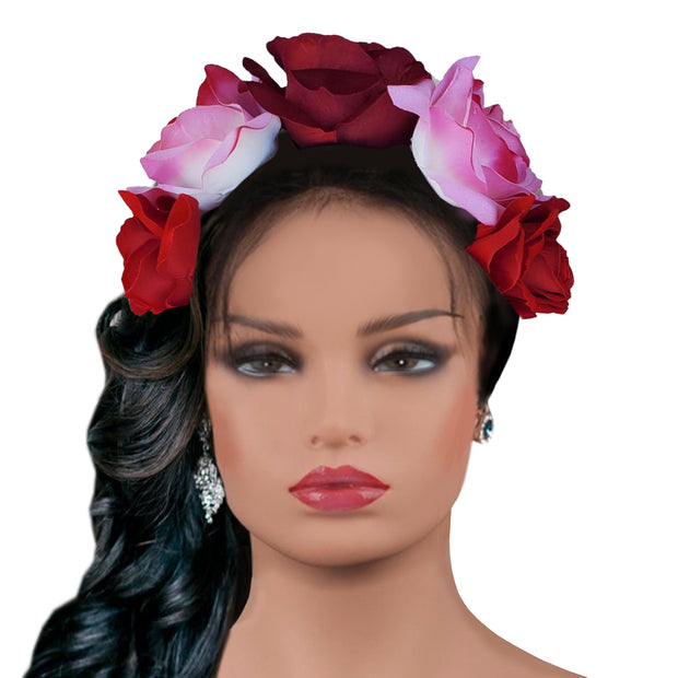 "Frida's Burgundy Bouquet Flowers Crown"