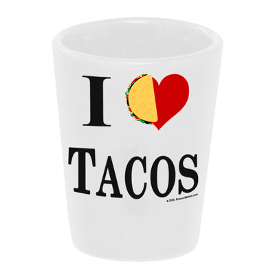 Bronze Baboon wholesale "I Love Tacos" 1.5 oz. White Ceramic Shot Glass