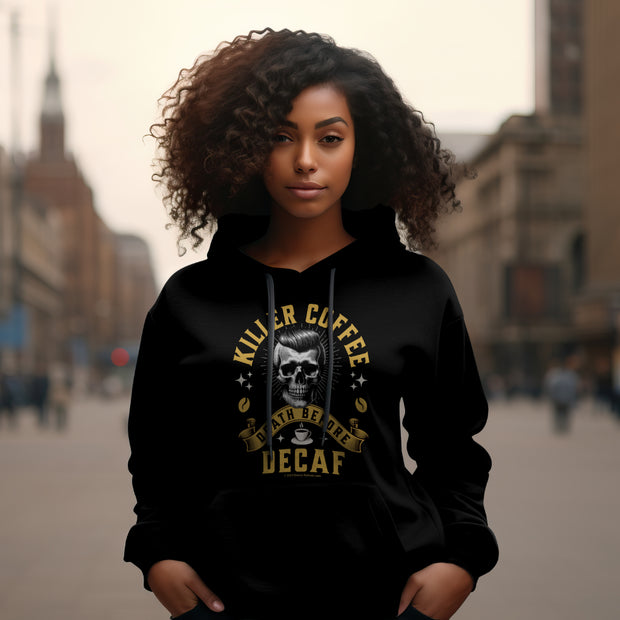 "Killer Coffee: Death Before Decaf" Wholesale Hoodie Sweatshirt