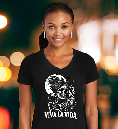 "Viva la Vida" (Long Live Life) Black V-Neck Wholesale T-Shirt.