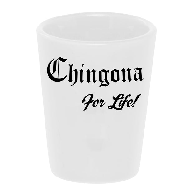 Chingona for Life! 1.5 oz. White Ceramic Shot Glass Bronze-Baboon wholesale