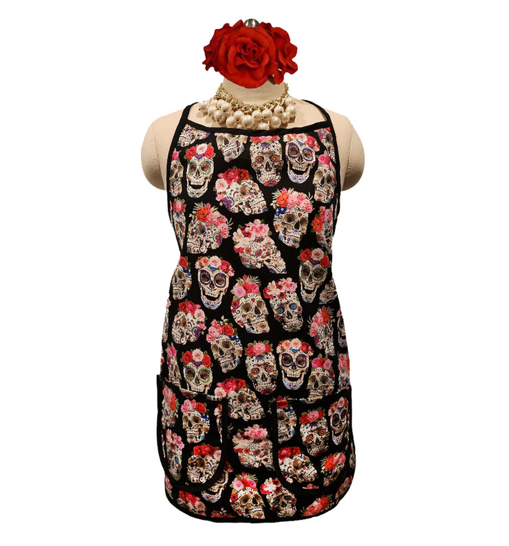 Skulls with Flowers Day of the Dead Classic Apron