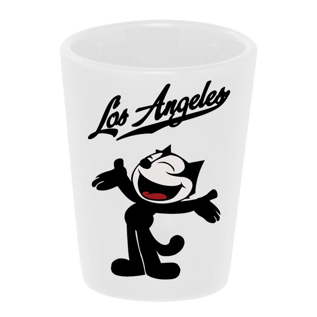 Bronze Baboon "Felix: Hello Los Angeles!" 1.5 oz. White Ceramic Shot Glass