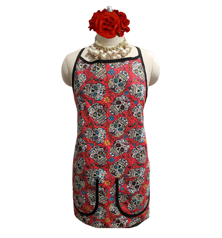 Folkloric Red Day of the Dead Apron