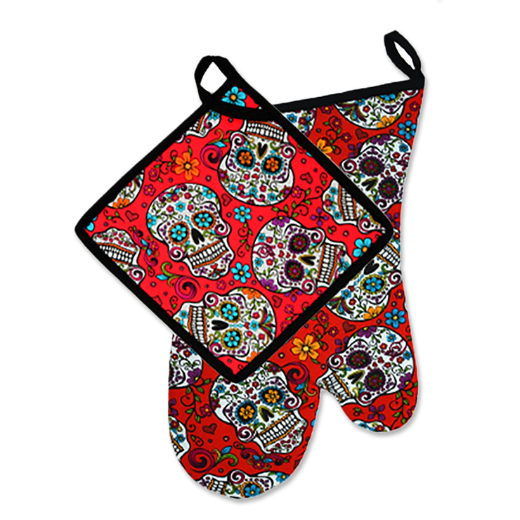 Wholesale by Bronze Baboon: "Folkloric-Red" Oven Mitt & Pot Holder Set