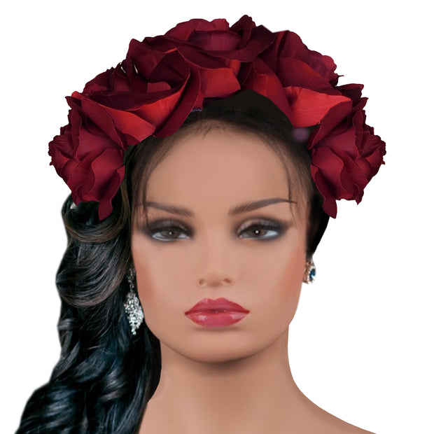 "Frida's Burgundy Flowers Crown"