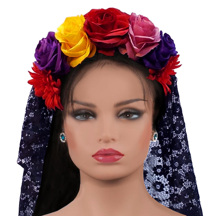 Wholesale by Bronze Baboon: Frida's Flowers Colorful Crown with Veil