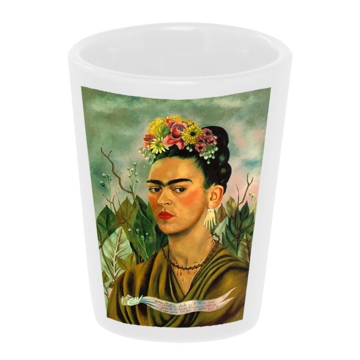 Bronze Baboon wholesale "Frida with Picasso Earing" 1.5 oz. White Ceramic Shot Glass