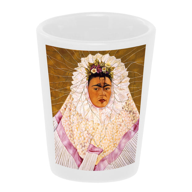 Bronze Baboon wholesale "Frida Tehuana" 1.5 oz. White Ceramic Shot Glass