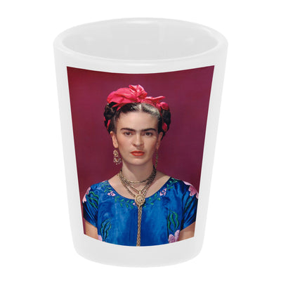 Bronze Baboon wholesale "Frida with Pink Bow" 1.5 oz. White Ceramic Shot Glass