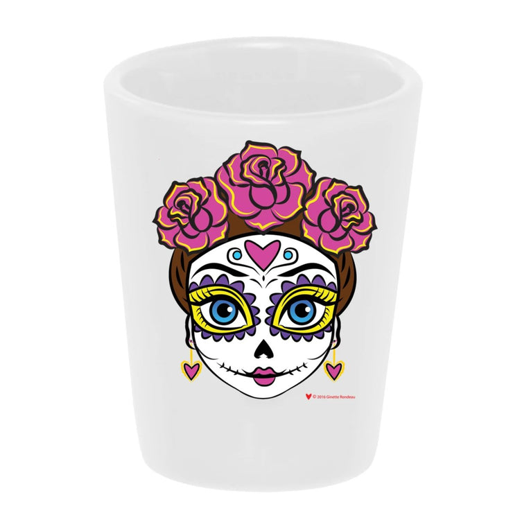 Friducha-Pink 1.5 oz. White Ceramic Shot Glass