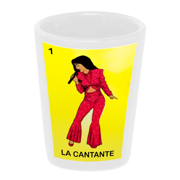 Bronze Baboon wholesale "Loteria-La Cantante" (the Singer) 1.5 oz. White Ceramic Shot Glass
