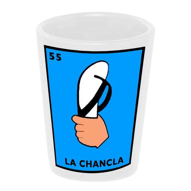 Bronze Baboon wholesale "Loteria: La Chancla" (Flip-Flop) 1.5 oz. White Ceramic Shot Glass