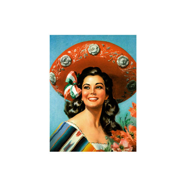 Bronze Baboon wholesale magnets - "La Charra" (Wide-brimmed Hat) Mexican Calendar Girl  2.5” x 3.5” Magnet