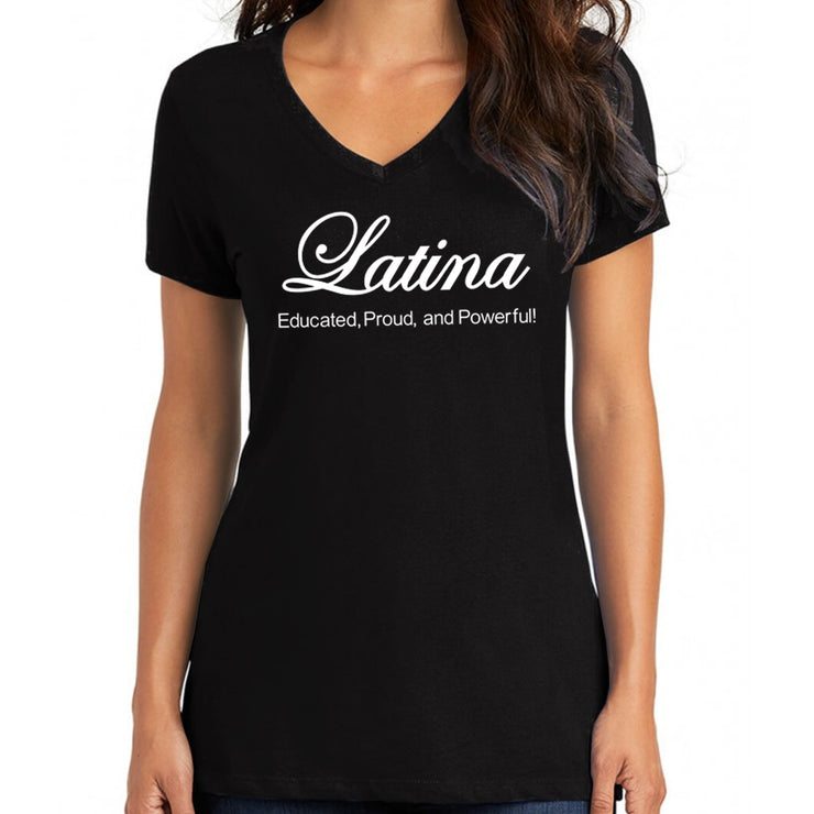 Wholesale by Bronze Baboon "Latina: Educated, Proud and Powerful" V-Neck T-Shirt
