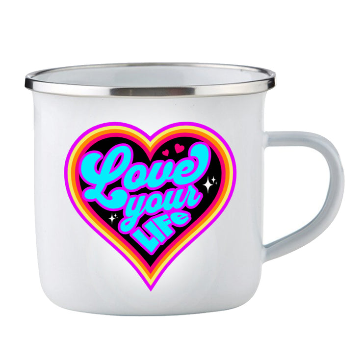 Love Your Life Heart Enamel Camping Cup