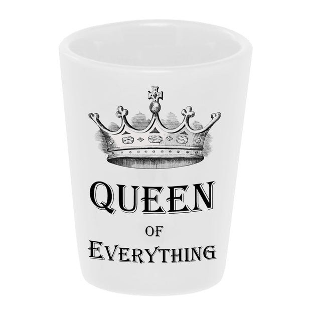 Bronze Baboon wholesale "Queen of Everything" 1.5 oz. White Ceramic Shot Glass