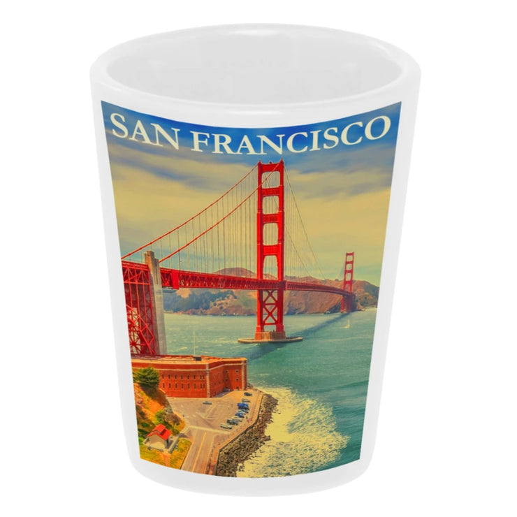 "Vintage: Golden Gate Bridge, San Francisco" 1.5 oz. White Ceramic Shot Glass
