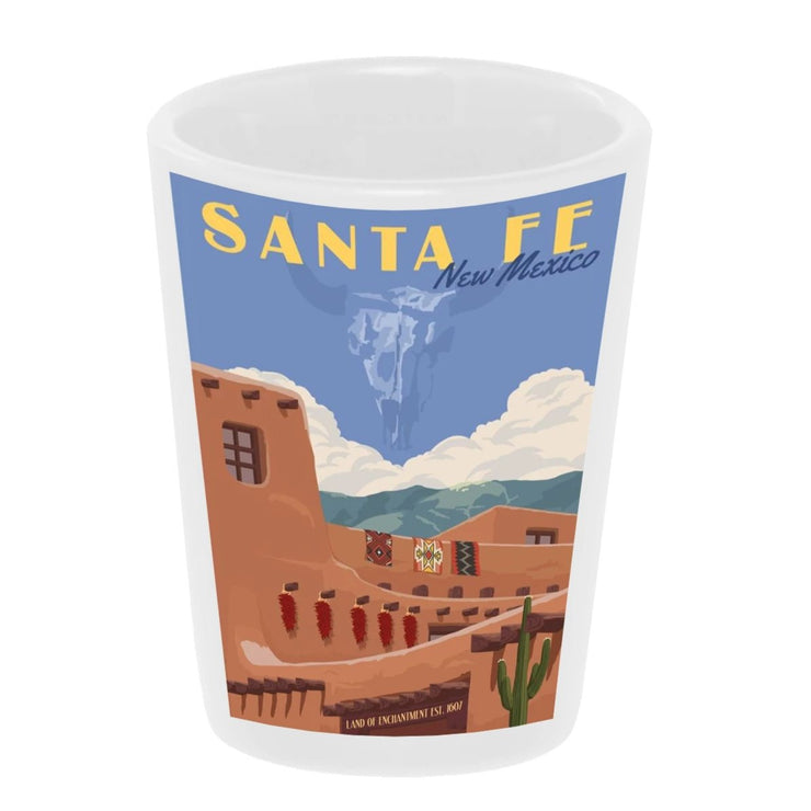 "Vintage: Santa Fe, New Mexico" 1.5 oz. White Ceramic Shot Glass